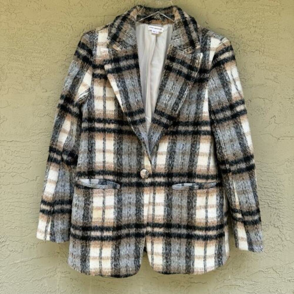 Good American Jacket Plaid Boxy‎ Blazer Size OO/O Browns Long Sleeve Notch Fall